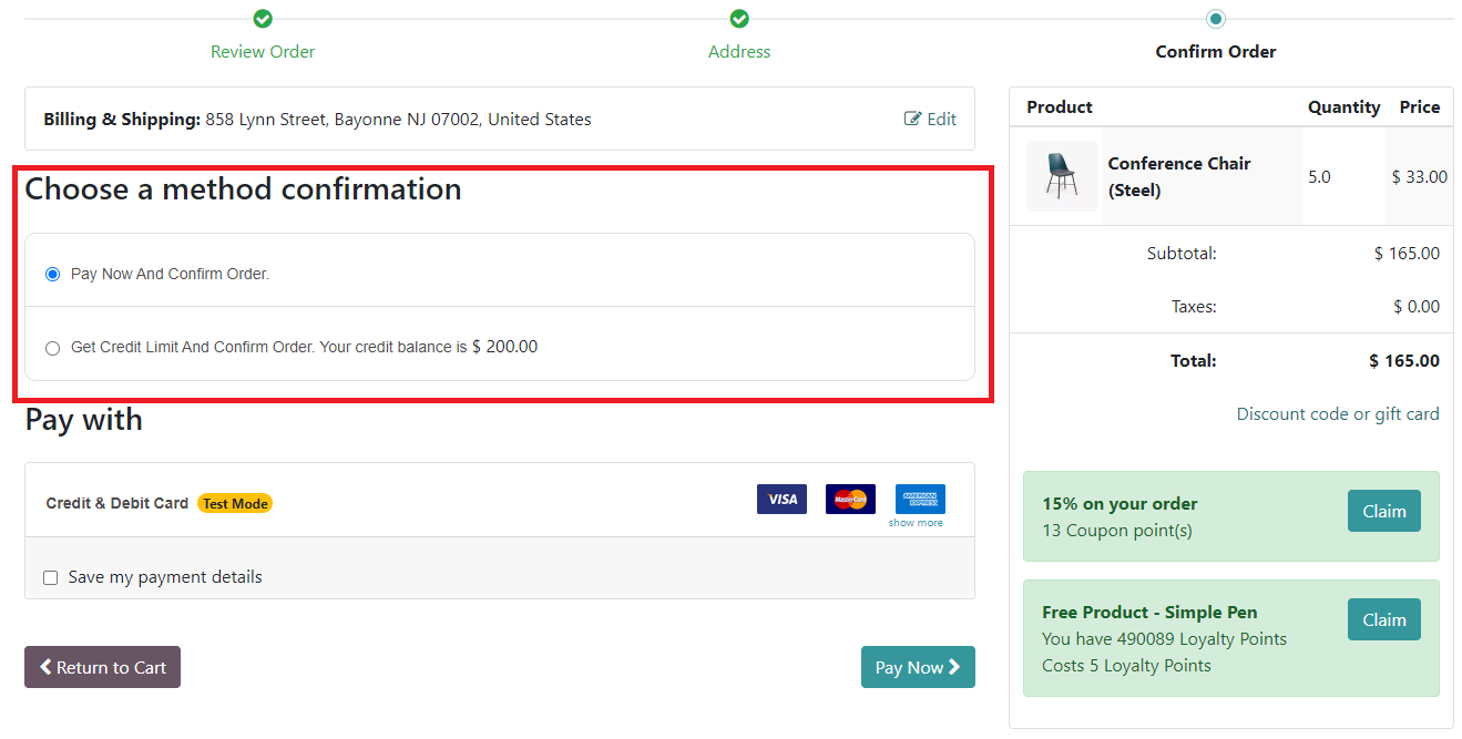 Use credit on ecommerce site
