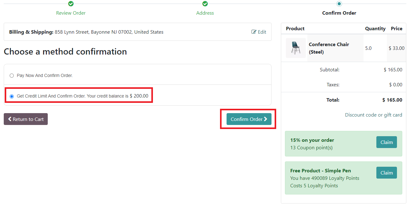 Use credit on ecommerce site