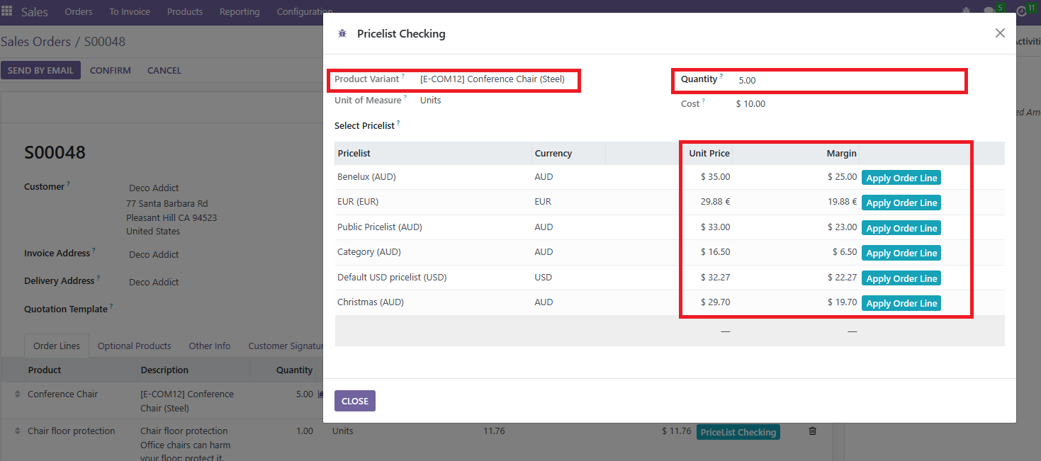 Show unit price from different pricelists