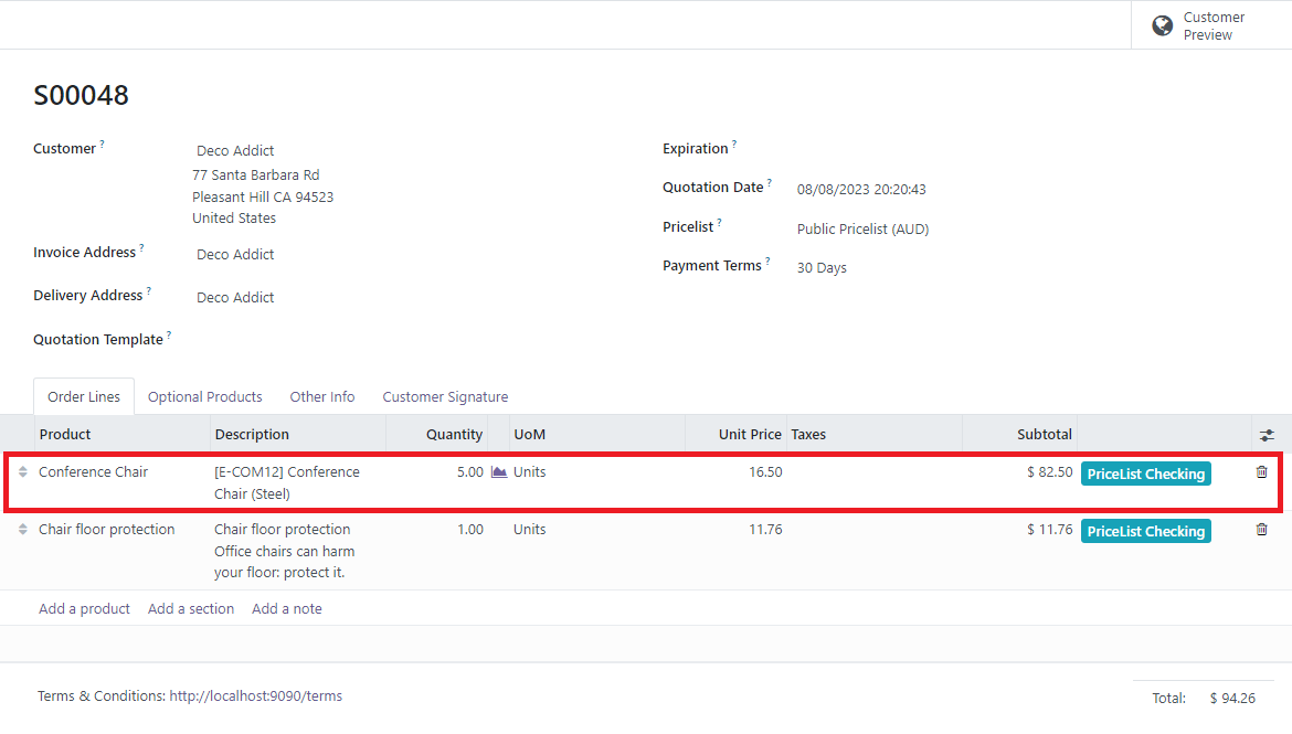 Apply the unit price from a different pricelist to the sale order line.