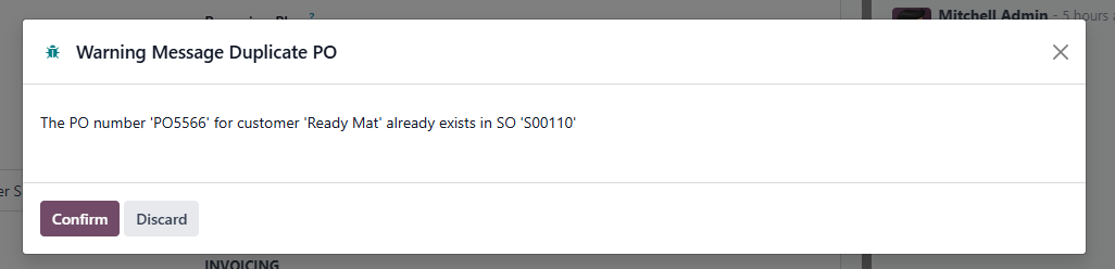 Warning message for duplicating PO Number