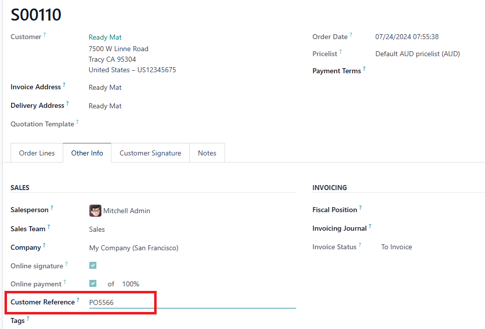 Customer PO Number on Sale Order