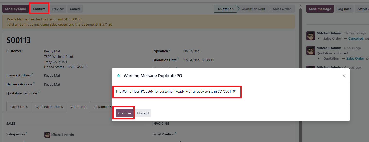 Warning message for duplicating PO Number