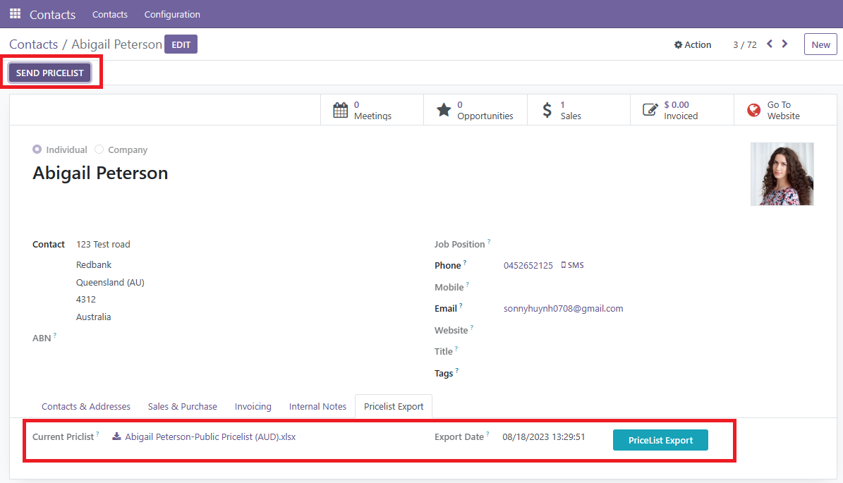 Export Pricelist from Partner form view