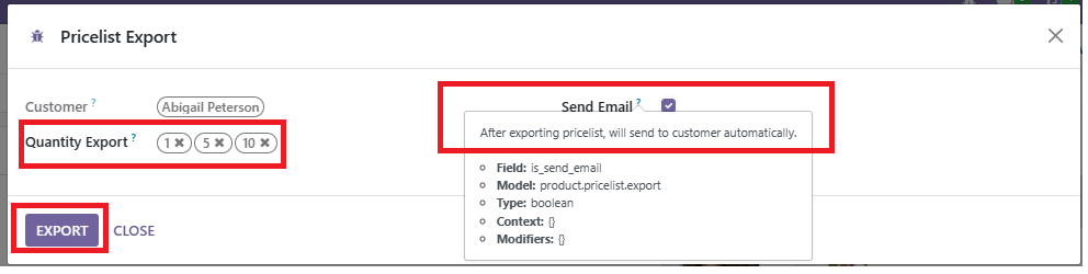 pricelist export option