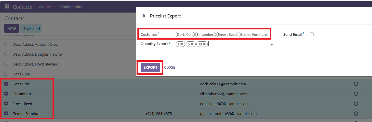 pricelist export option