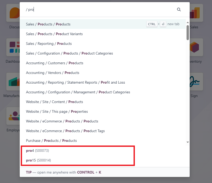 Search any document from search bar popup