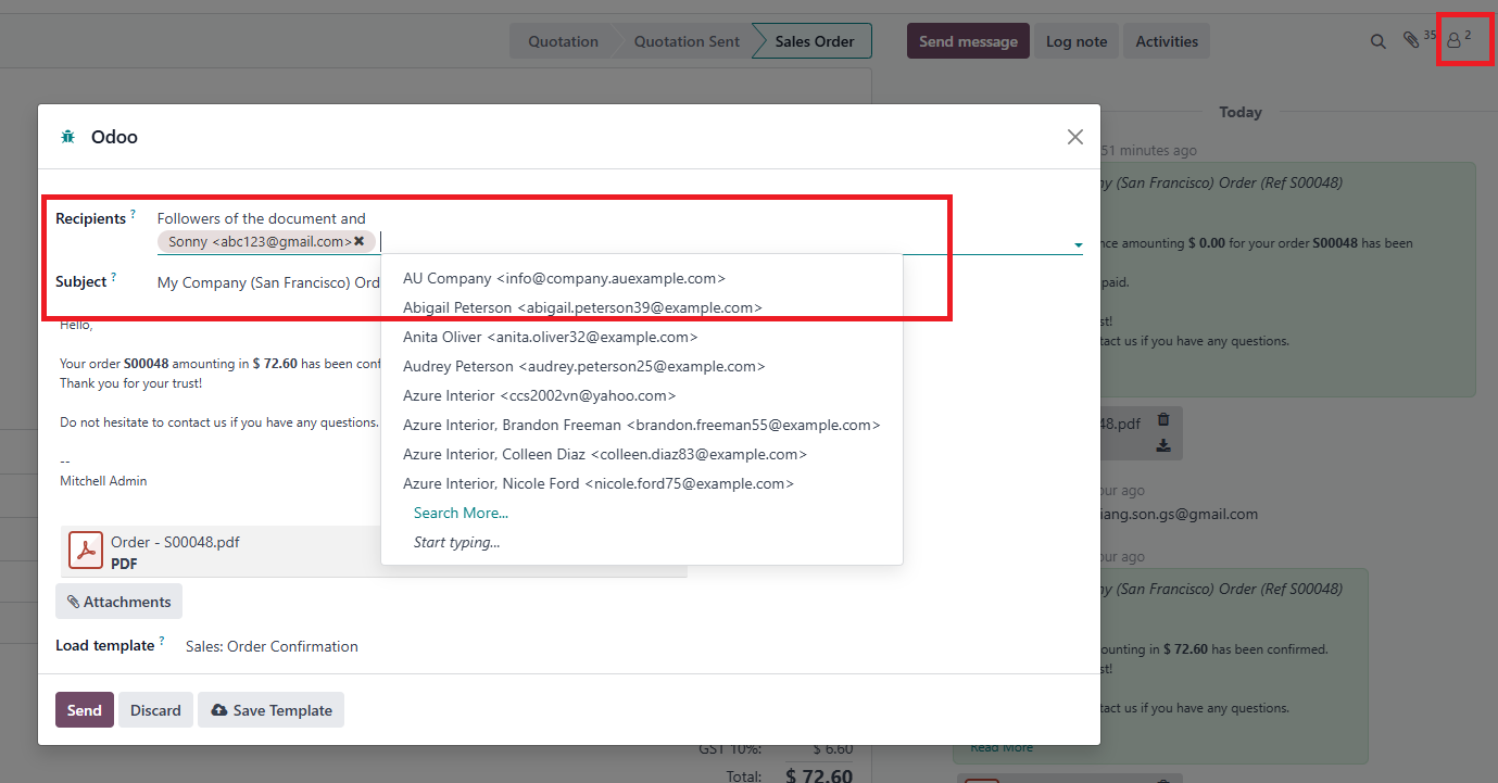 Send quotation Odoo