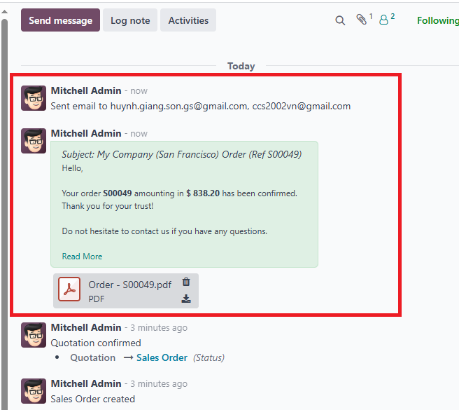 log not email in chatter