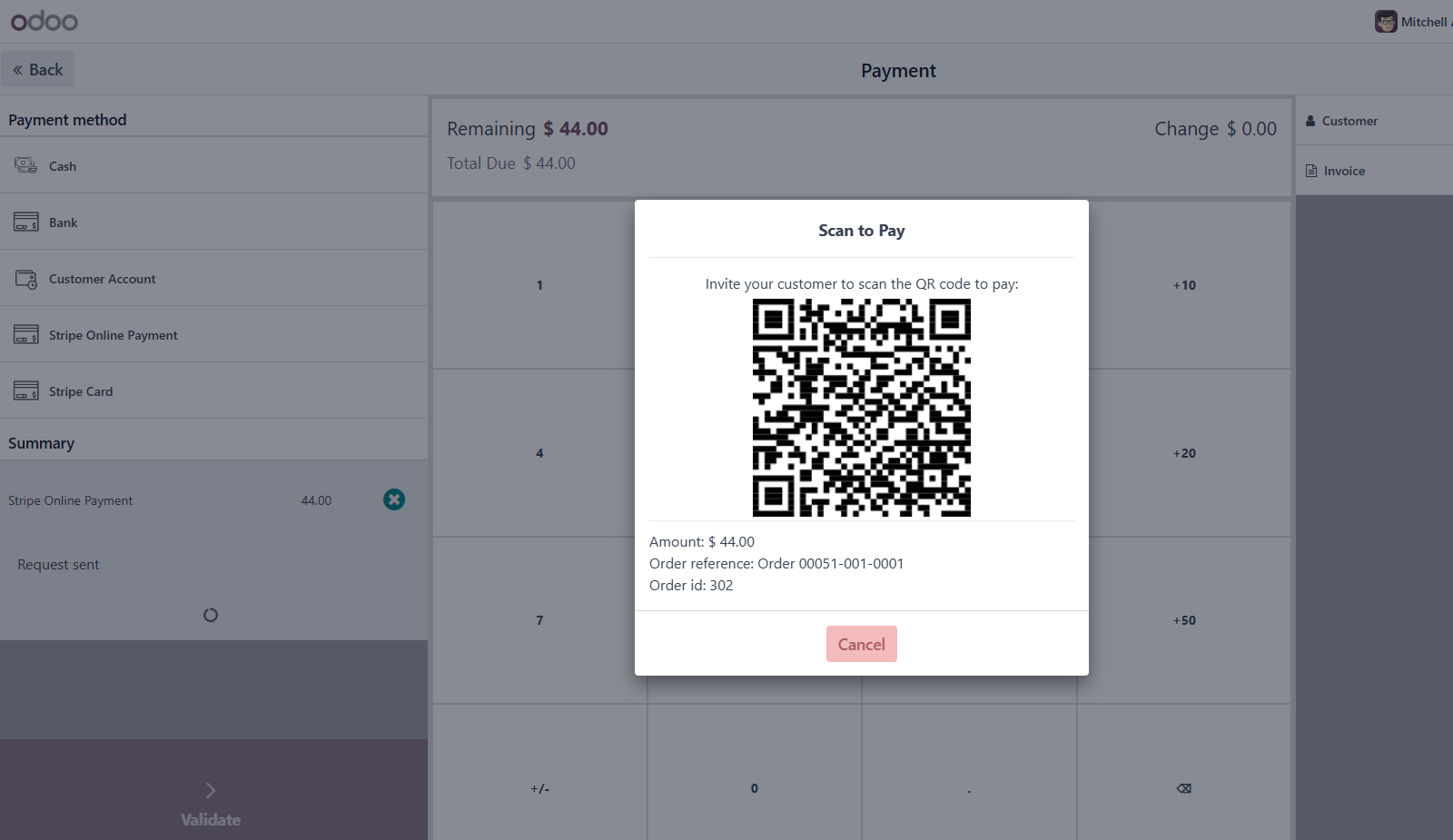 QR Code On Odoo Point of Sale Payment Screen