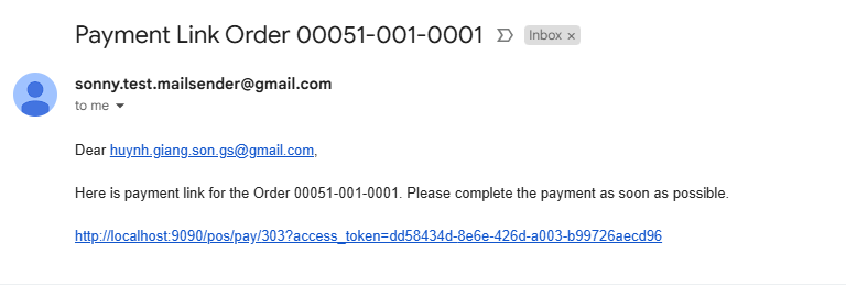 Pos payment link is included in customer's email