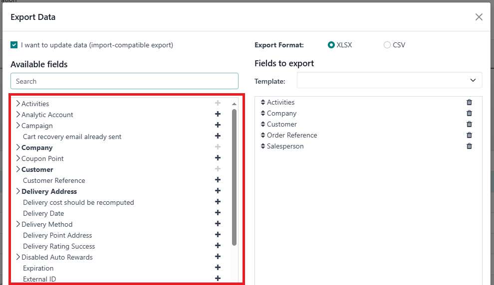 Odoo Field Export