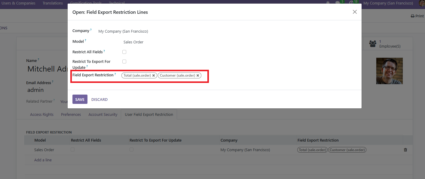 Odoo Field Export Restriction Configuration