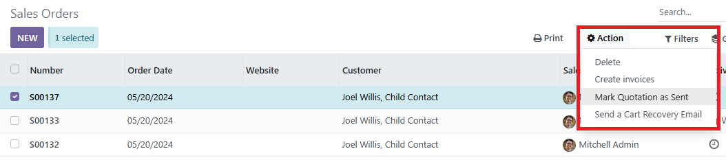 'Export' item does not appear in 'Action' dropdown