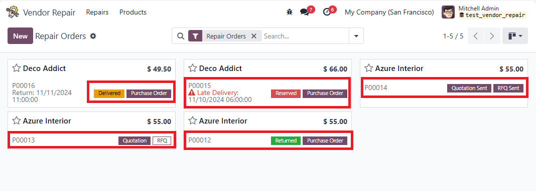 Odoo List Repair Order