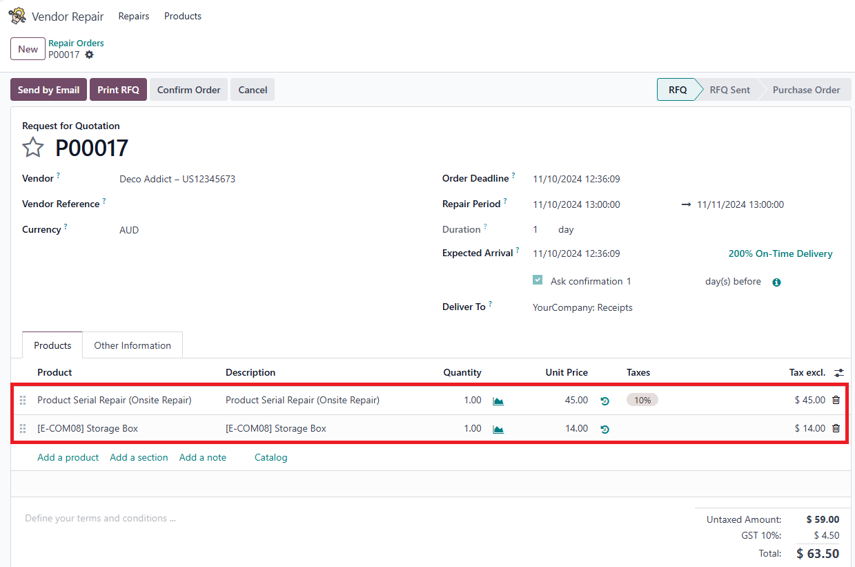 Combine Purchase Order and Repair Order