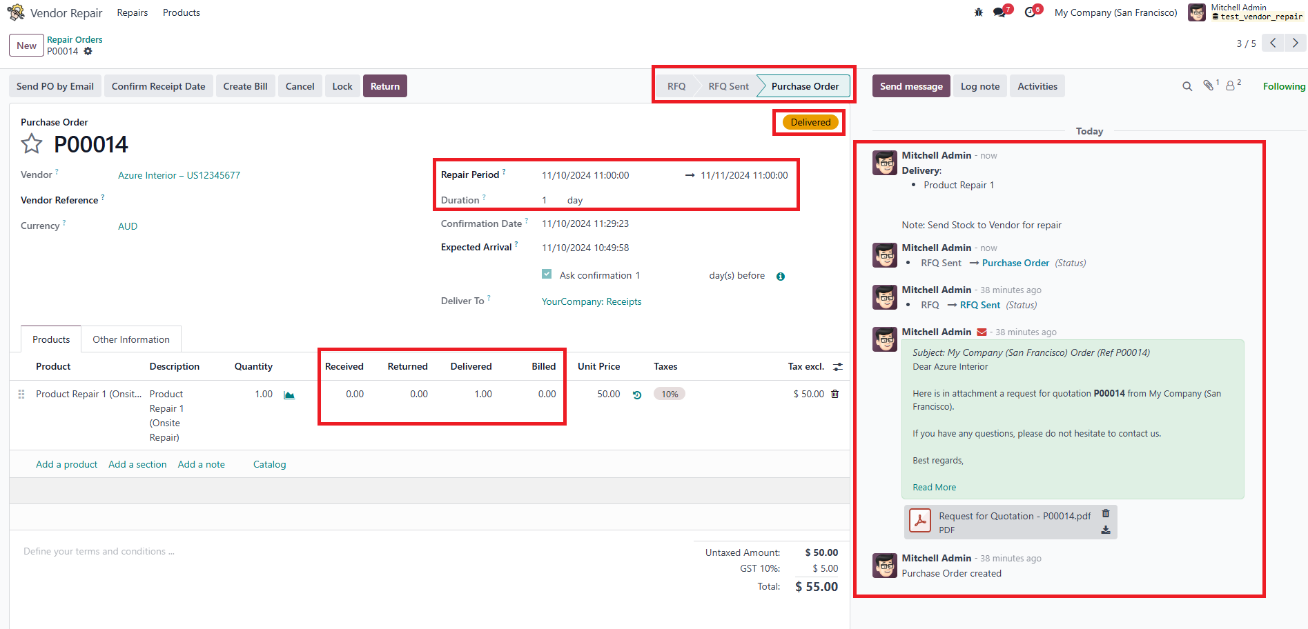 Send and Confirm Repair Order