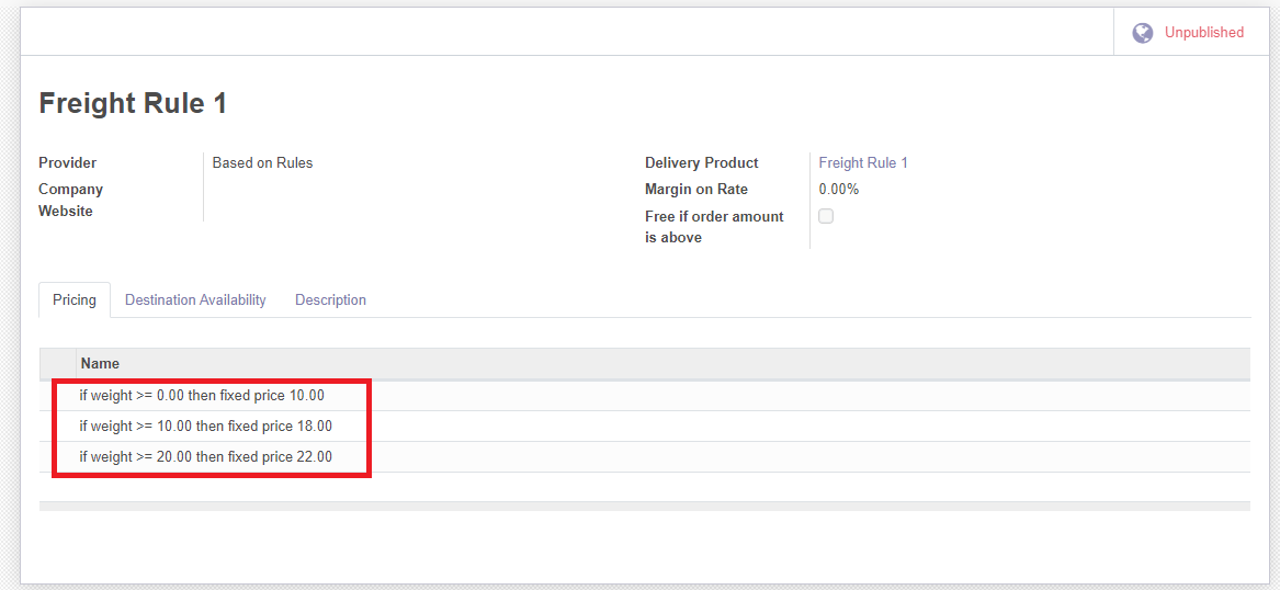 Odoo Delivery Price Rule
