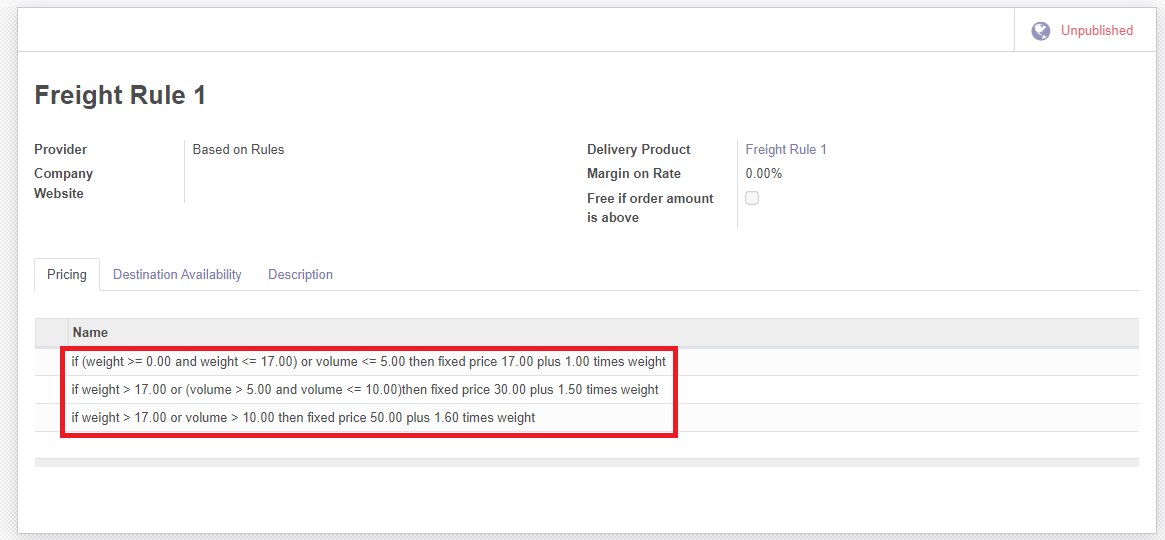 Odoo wise delivery price rule