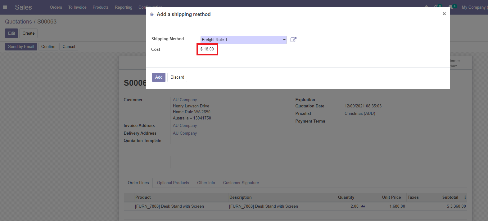 Pick Delivery Price Rule