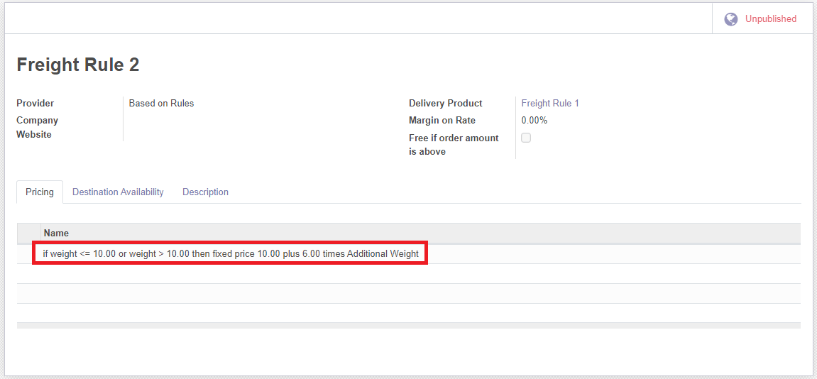 Additional Weight and Additional Volume in Delivery Price Rule