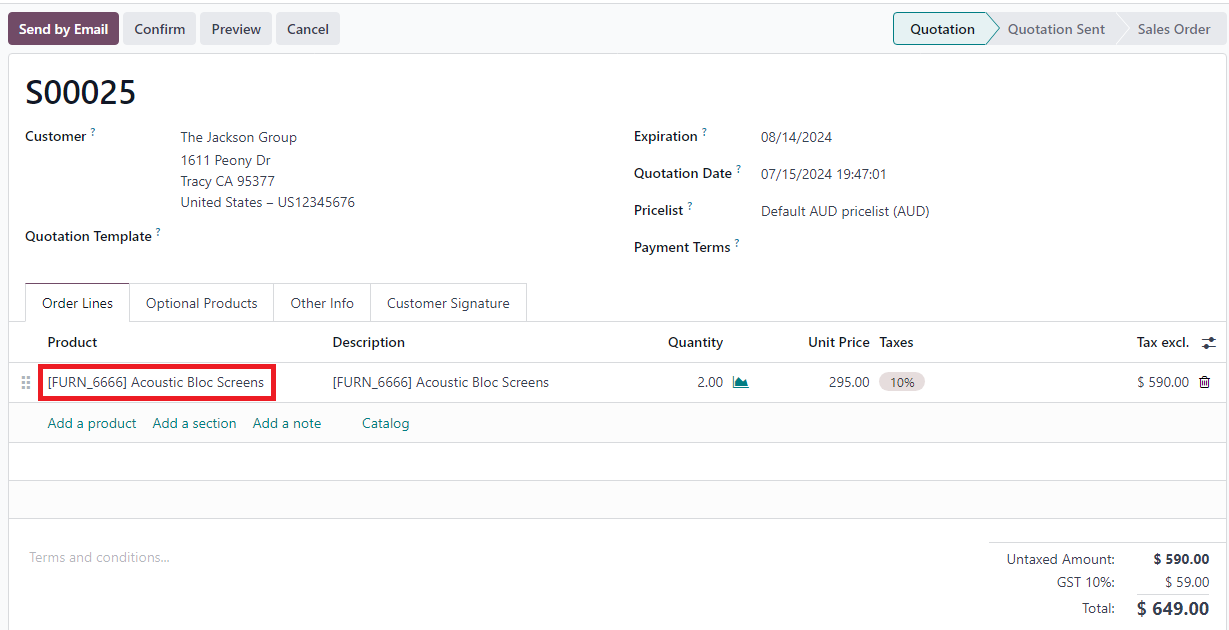 Create a sale order