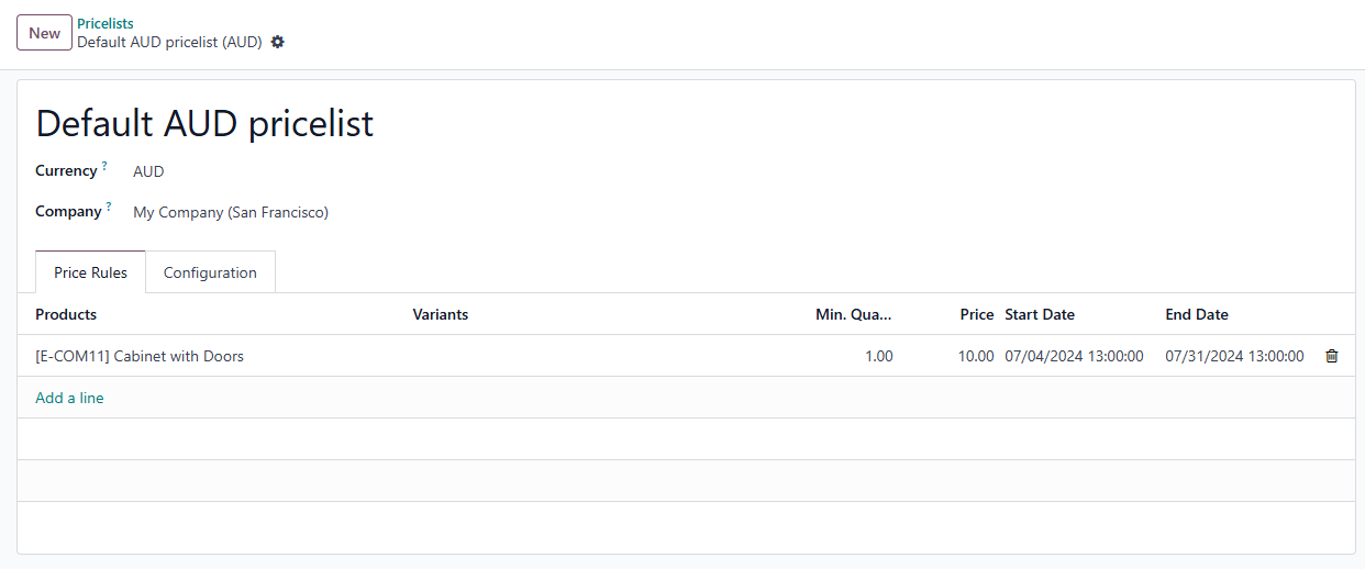 Odoo Pricelist