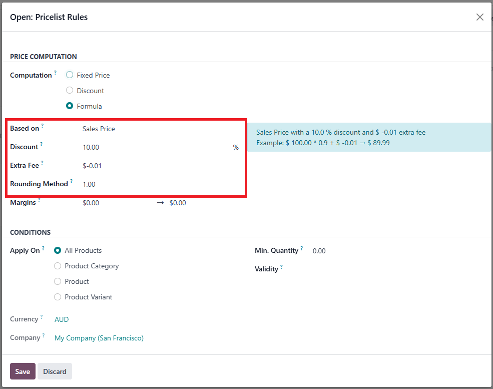 Price Computation with formula option