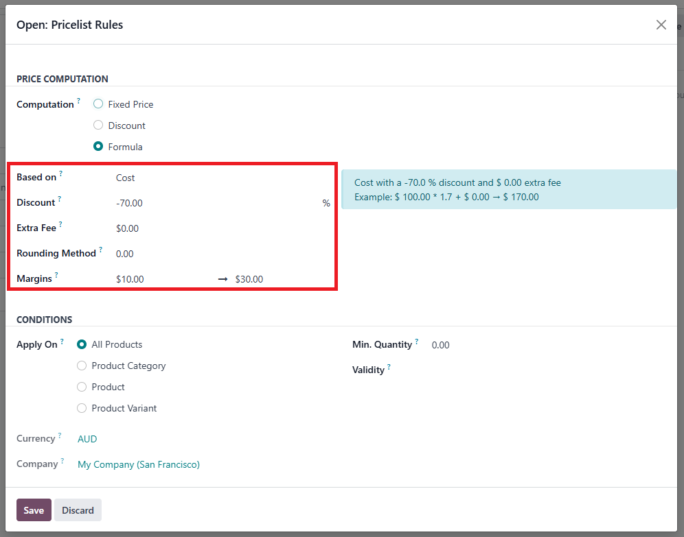 Price Computation with formula option