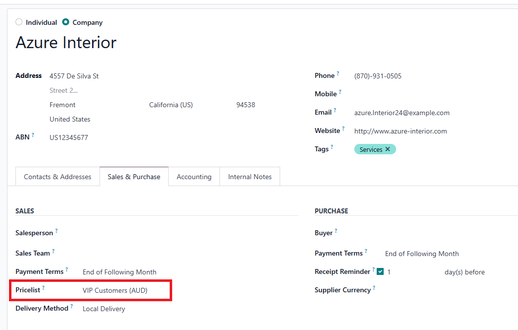 Apply pricelist to customer