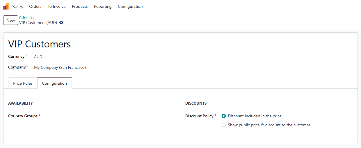 Create Odoo Pricelist