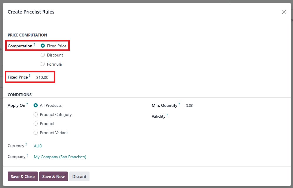 Price Computation with fixed price option