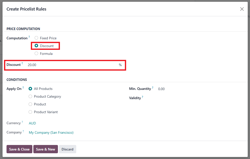 Price Computation with discount option