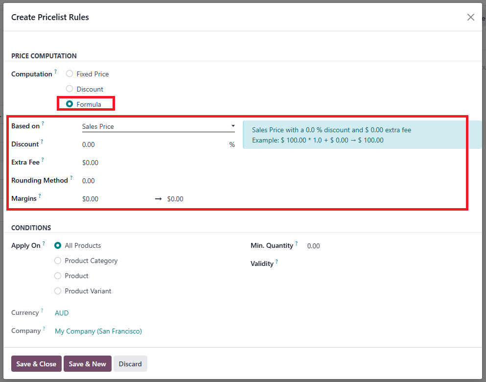 Price Computation with formula option