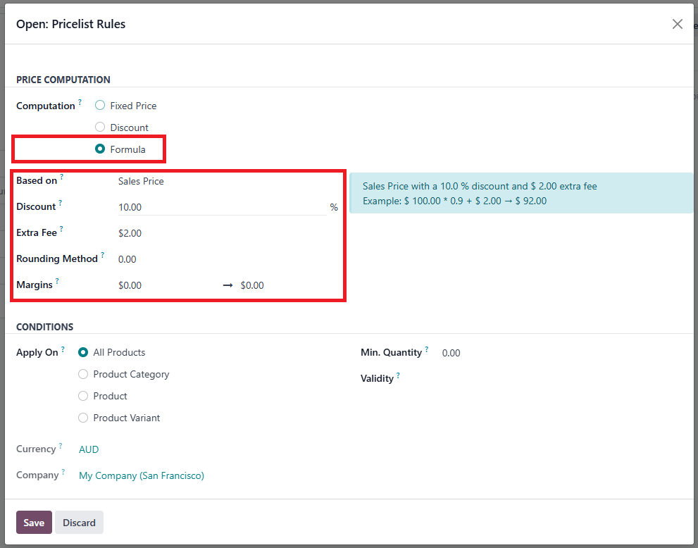 Price Computation with formula option